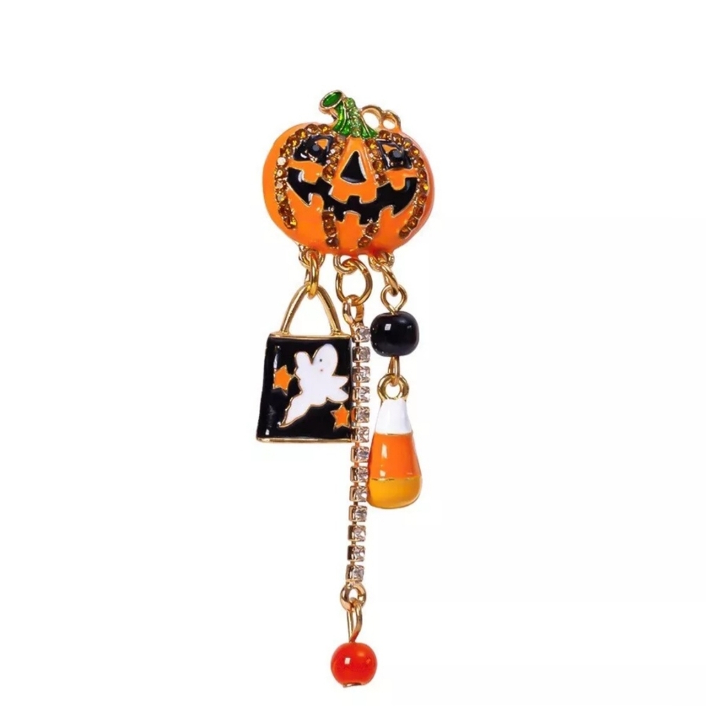 Pumpkin Halloween Ghost Candy Corn Jack-O-Lantern Rhinestone Crystal Brooch Pin